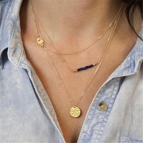 Women Layered Chain Seed Beads Necklaces & Pendants multi layer Necklace Charm Chain Necklace Collier bijoux Body Boho Jewelry