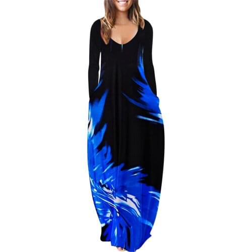 Fashion Long Sleeve V-neck Loose Maxi Dress Women 2021 Autumn Print Casual Plsus Size 5xl Ladies Dresses For Woman Robe Femme