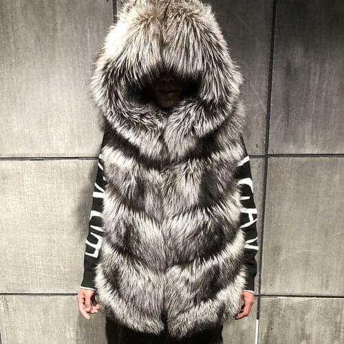YOLOAgain Winter Warm Natural Fox Fur Mens Hooded Gilet Vest