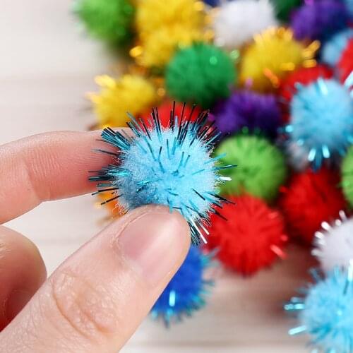 100pcs Colored Glitter Balls pompom Furry Balls Kids DIY Craft Supplies Handmade Creative Decoration Materials pom poms