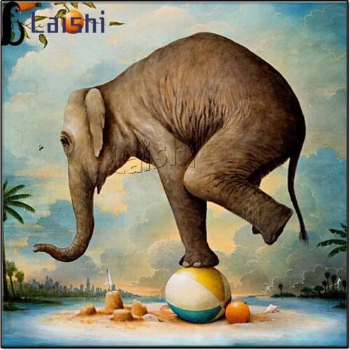5D DIY Diamond Painting Creative art elephant foot on the ball Diamond Embroidery Animal Full Drill Square Round Home Decoration