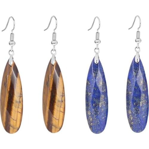6Pair/Lot Nantural Stone Long Drop Natural Crystal Energy Volcanic Rock Pendant Earrings Cut Temperament Earrings Fishhook