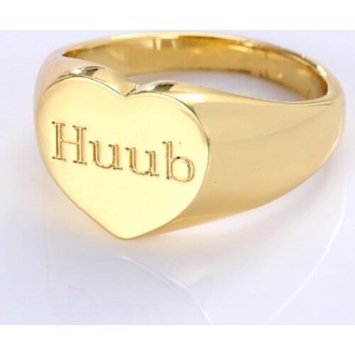 925 Solid Silver Engraved Name Hear Ring Initials Letter Ring for Women Men Gold A-Z Any font Letter Nameplate Signet Rings