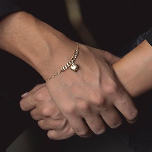 Hollow Heart Charm Bracelet Women Hot Fashion Gold Color Cuban Chain Bracelet For Women Jewelry Gift