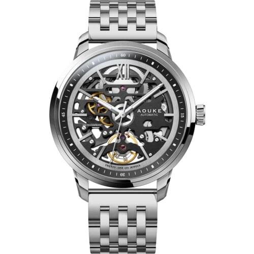 AOUKE Luxury Men Watch, Mens Automatic Watches Self Wind Mechanical Wristwatches 50M Waterproof Skeleton Sapphire Mirror