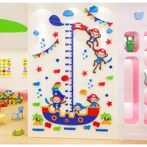 Childen baby measuring height sticker Pirate Ship Cartoon childrens room deco sticker Acrylic 3D wall sticker