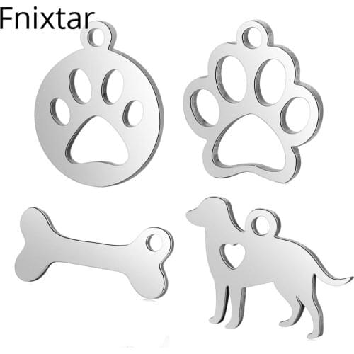 Fnixtar Never Fade Stainless Steel Animal Dog Bone Mini Metal Charms for DIY Jewelry Making Letter Paw Charms Jewelry 10pcs/lot