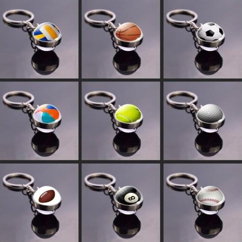 Football Basketball Keychain Glass Ball Cabochon Jewelry Sports Ball Pendant Key Chain Soccer Volleyball Men Gifts Dropshipping