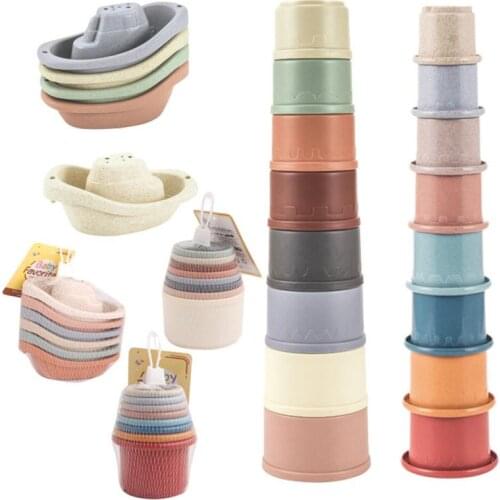 8pcs 6pcs Baby Stacking Cup Toys Colorful Early Educational Intelligence Gift Boat-shaped Stacked Cup Folding Tower Toys