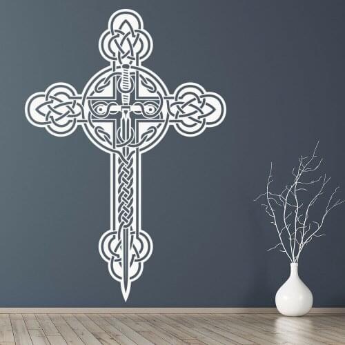 Celtic Cross Christianity Wall Sticker Cross Art design Religion Living Room Decor Decals Vinyl Removable Home Room Decor Z718
