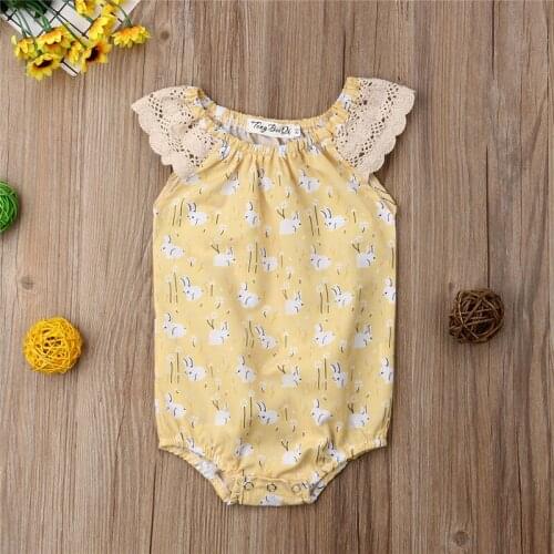 0-18M Newborn Kids Baby Girls Bodysuits Elegant Bunny Cartoon Lace Bodysuit Cute Princess Cotton Sunsuit new born Outfits