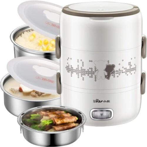Bear 2l Electric Heating Three Stainless Steel Cooking Lunch Box Food Storage Containers Insulated Bento Bear DFH-S2358