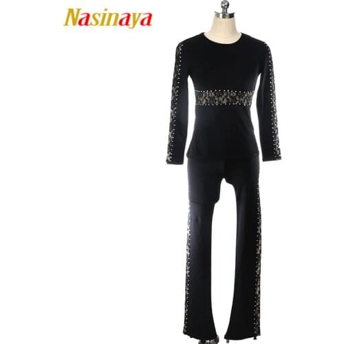 Customized Figure Skating Suits Tops and Pants Long Trousers for Girl Women Training Ice Skating Gymnastics White Black Lace