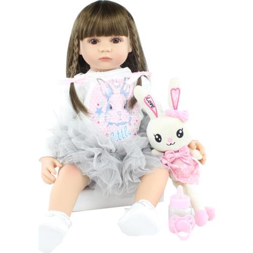 60cm New Face Soft Silicone Reborn Baby Doll For Gir Long Hair Princess Toddler Kids Birthday Gift Play House Bedtime Toy