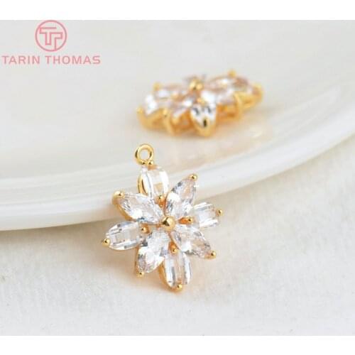 4PCS 20x22MM Hole 1.5MM 24K Gold Color Brass with Zircon Flower Charm Pendants for DIY Jewelry Making Findings Accessories