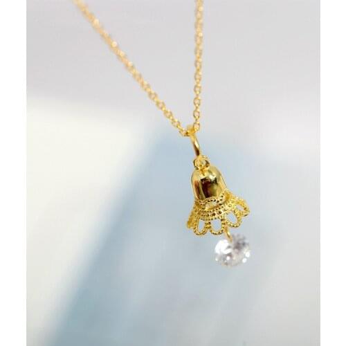 MLKENLY Fashion 925 sterling silver necklace bells zircon clavicle chain lace bells wholesale jewelry gifts for women