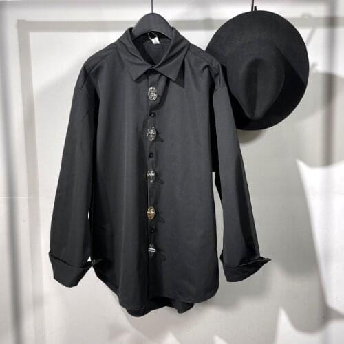 Owen Seak Men Casual Shirts High Street Style Mens Clothing Spring Male Autumn Black Long Sleeve Shirts