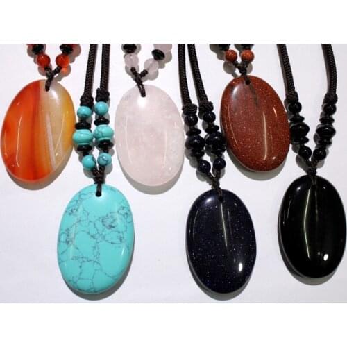 Natural stone agates Crystal Turquoises tiger eye aventurine opal oval pendant necklace Jewelry making Sweater chain Pendant