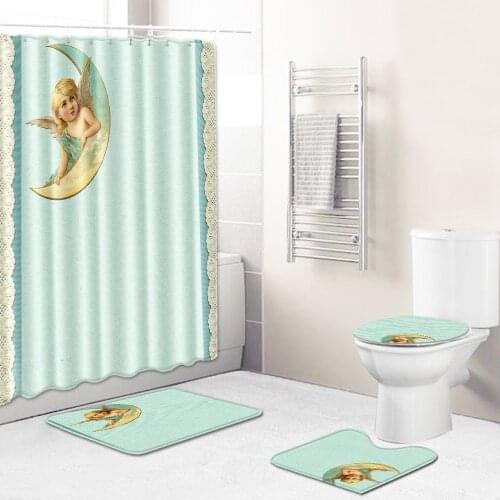 Bathroom non-slip mat shower curtain combination carpet bathroom rug set bath mat