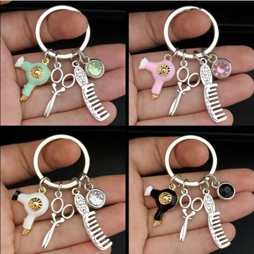 New fashion hairstyle gift charm tassel keychain retro jewelry mini hairdressing scissors hair dryer comb keychain DIY manual