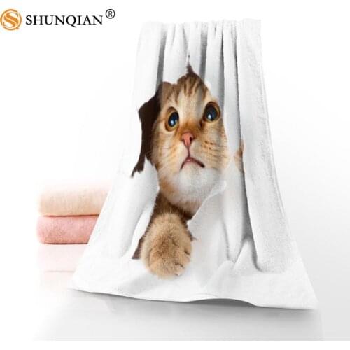 New Custom Cat Animal Pet Cats Towel Printed Cotton Face/Bath Towels Microfiber Fabric For Kids Men Women Shower Towels A8.8