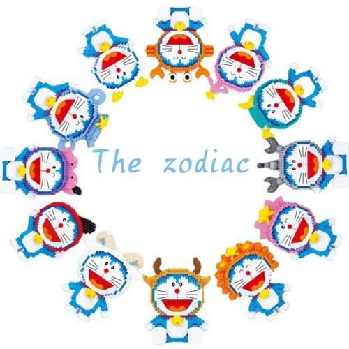 New Doraemon series 12 constellation Aries Taurus Gemini small building blocks puzzle assembly children toy gift
