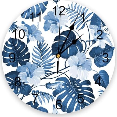 Palm Branches Leaves Tropical Flowers Living Room Clock Wall Round Clocks Decor Home Bedroom Kitchen Decoration Wall Clocks