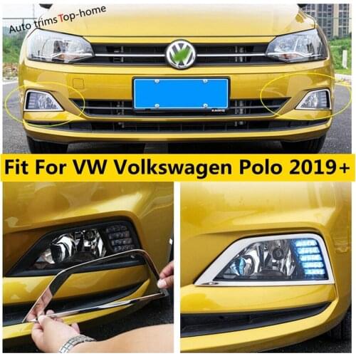 Yimaautotrims Front Fog Lights Lamps Decoration Frame Cover Trim Stainless Steel Accessories For VW Volkswagen Polo 2019 - 2021