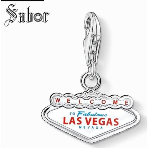 Thomas Las Vegas Sign Charm, gifts Jewelry For Women,2020 City Gift Silver color plated Fit Bracelet jewellery charms