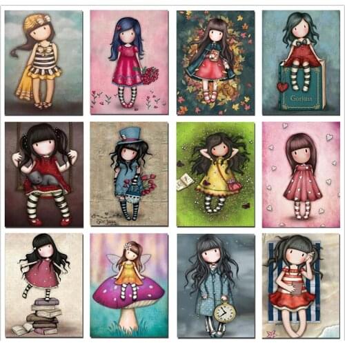 Full Square/Round 5D Diy Diamond Painting Cartoon Girl 3D Diamond Embroidery Mosaic Cross Stitch Kits Kids Room Decoration Gift