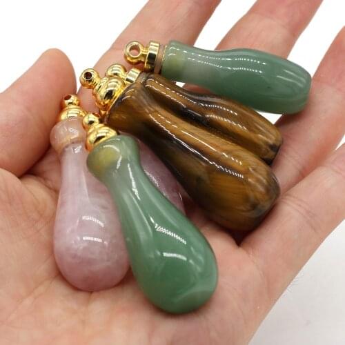 1Pcs Natural Stone Perfume Bottle Pendant Vase-shaped Semi-precious Pendant For Jewelry Making Charms DIY Necklace Accessory