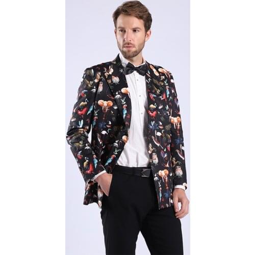 2020 New Animal Printed Men Blazer Masculino Terno Casual Streetwear Holiday Double-breasted Jacket Suit Slim fit Plus Size 58