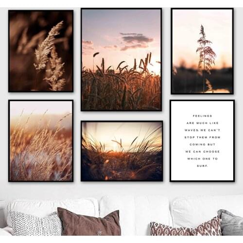 Wheat Reed Plant Cloud Sunset Straw Quote Wall Art Canvas Painting Nordic Posters And Prints Wall Pictures For Living Room Decor