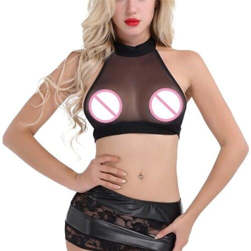 Sheer Mesh Sexy Erotic Lingerie For Women See-Through Sleeveless Crop Tops Casual T Shirt Soutien Gorge Sexy Erotique 30NOV13