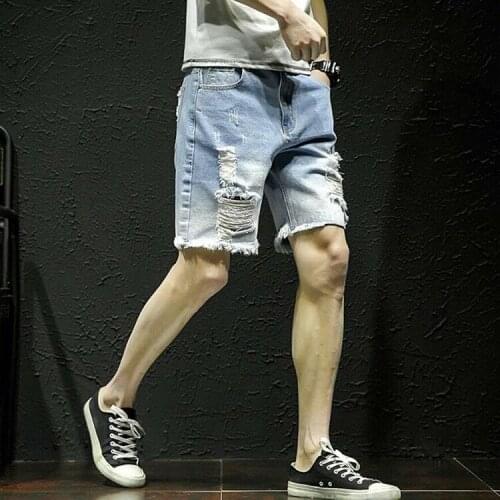 Hot Mens Summer Casual Middle Waist Trend Ripped Hole Denim Short Pants Jeans Shorts Large Size Fashion 2020 New