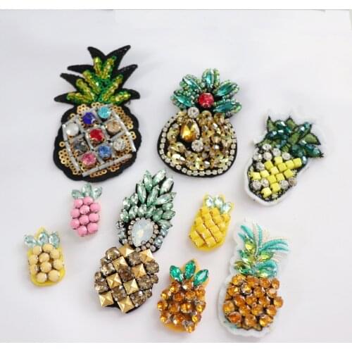 Cute fruit Pineapple Beads Applique Embroidery Patch For Clothing Motif Sew On Patches DIY Badge Garment Decoration Accessories