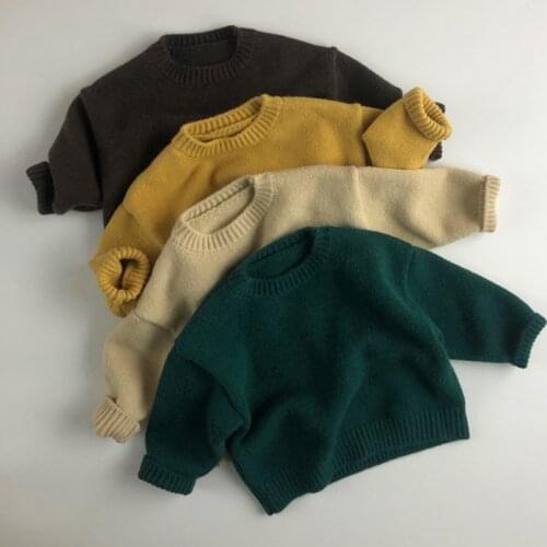Baby Girls Boys Sweaters Solid Color Long Sleeve Korean Style Autumn Spring Kids Pullovers Tops Baby Boys Girls Knitting Clothes
