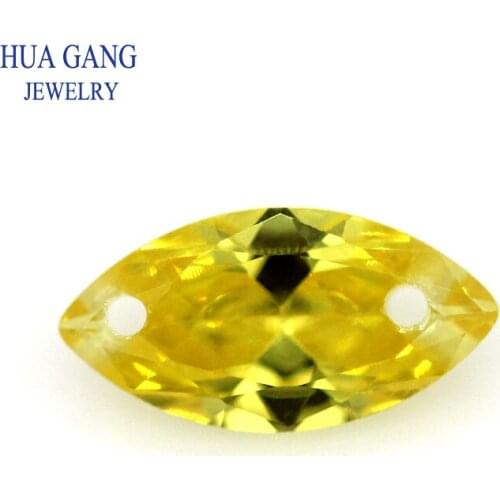 Loose CZ Stone Double Holes AAAAA Marquise Shape Yellow Cubic Zirconia Stone For Jewerly Making Size 4X8-10x20mm High Quality