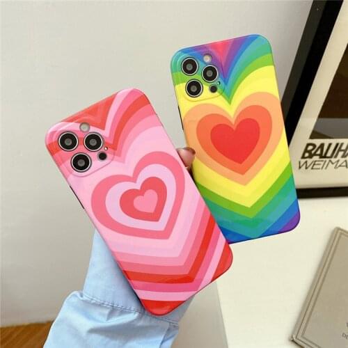 Ottwn Pink Heart Circle Phone Case For iPhone 12 Mini 11 Pro Max XR XS X Fashion Silicone Camera Protection Hard Cover Fundas