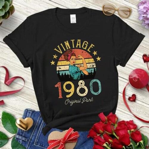 Vintage 1980 Limited Edition Retro Womens T-Shirt Funny 41st Birthday Gift Idea Grandmom Mom Wife Girl harajuku Drop shipping