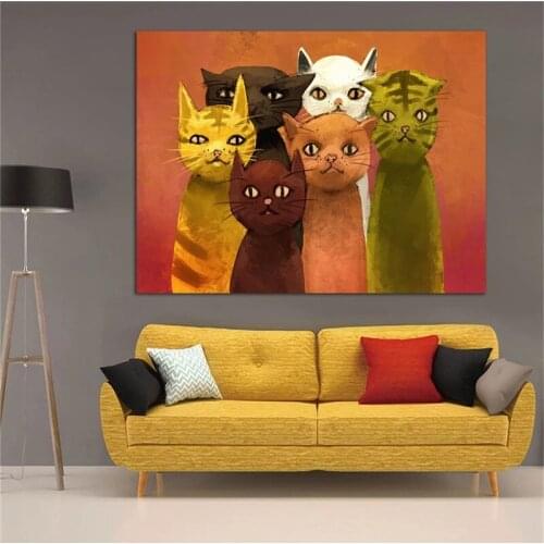 Canvas Prints Vintage Six Cute Cats Wall Art Pictures Modern Home Aesthetic Decoration Posters Prints Baby Room Cuadros