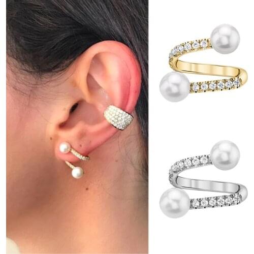 Pearl earclip without ear hole Womens retro zircon earring Europe and America New earlobe earbone clip earrings