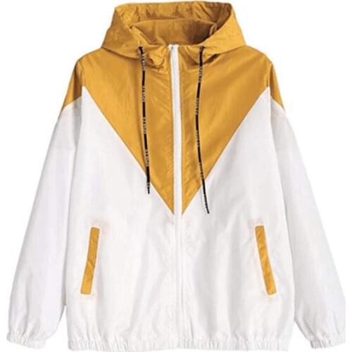 Womens Basic Jacket Womens Zipper Pocket Casual Long Sleeve Jacket 2019 New Autumn Hooded Jacket Two-Color Windbreaker