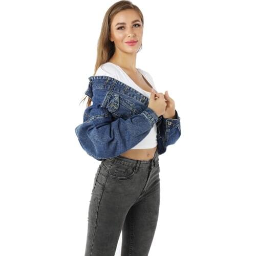 European And American Womens Long Sleeve Denim Jacket 2021 Spring New Fashion Girls Old Worn Denim Jacket Loose Lapel Jacket