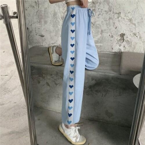 YGhan Kawaii Sweatpants Women Spring Summer Fashion 2021 Cute Print Joggers Women Blue Splice High Waist Loose Trousers