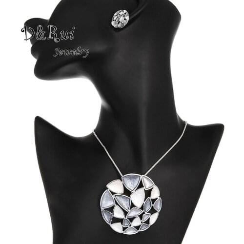 Boho Big Geometric Pendants Necklaces Sets for Women Fashion Silver Color Snake Choker Chain Necklace Earring Set Female Gifts