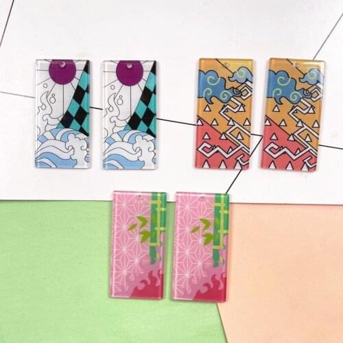 10 Pcs/set New Anime Demon Slayer Kimetsu No Yaiba Acrylic Drop Earrings Charms DIY Women Men Cosplay Jewelry Accessories Toys