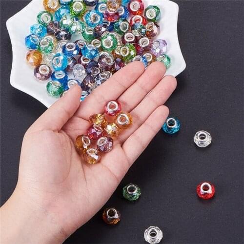 20pcs Silver Color Cut Faceted Large Hole Glass Beads Fit European Bracelet Spacer Pandora Charm Bangle for Jewelry Making