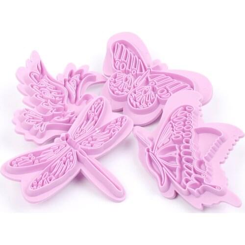 New 4Pcs/set Butterfly Plastic Cake Cookie Cutters Biscuit Sugar Chocolate Mold DIY 3D Fondant Embossing Cake Decorating Tools