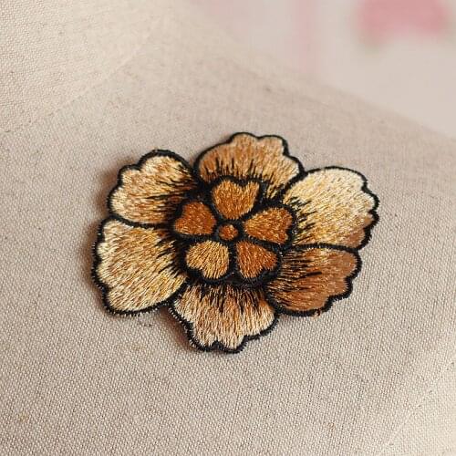 Free shipping (5pieces/lot) Golden + Black Sewing Floral Flower Motif Lace Applique ,Wedding Bridal Embroidery Lace patch